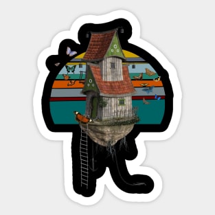 Magic House with butterflies vinntage sun floating flying house Sticker